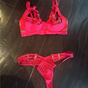 Honey Birdette red Strappy Lingerie Set Linda